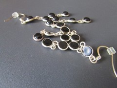 Vintage Pierced Chandelier Earrings Black Onyx Sterling Silver New Condition