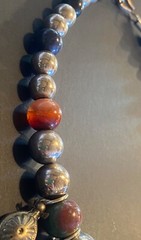 VTG OLD NATURAL STONE SILVER TONE BEAD NECKLACE NATIVE AMERICAN DROP PENDANT