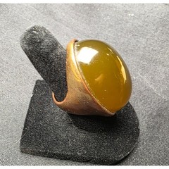 Vintage Copper Tone Ring Large Amber Tone Cabochon Mod Statement Size 7