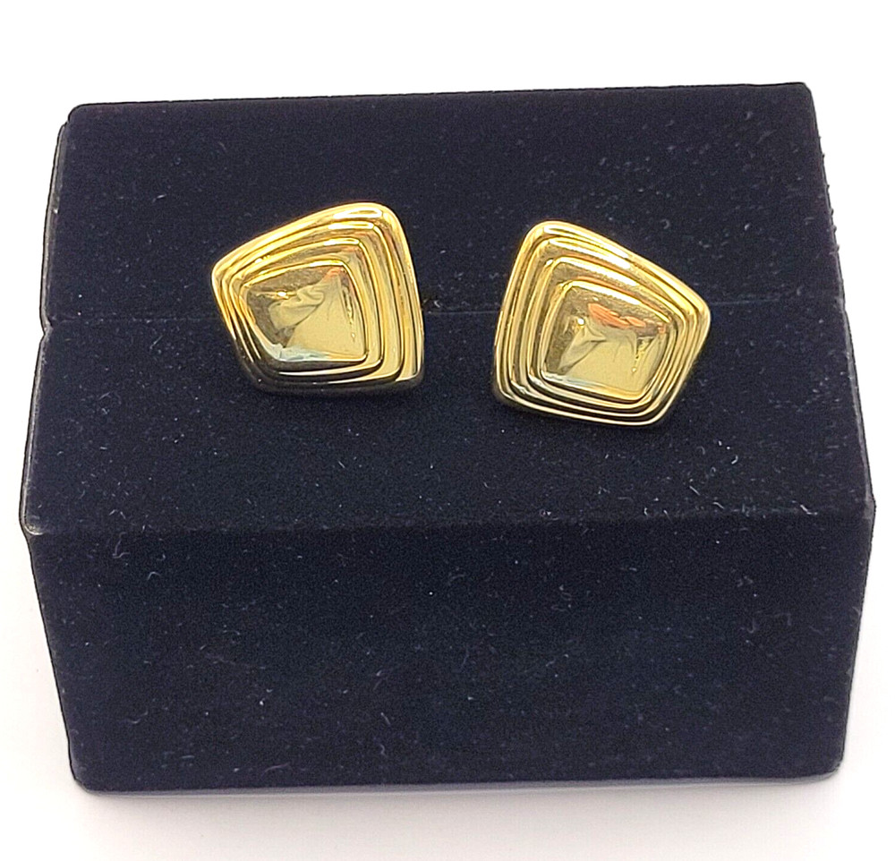 MONET Modernist Asymmetrical Gold Tone Clip On Classy vintage Earrings Signed