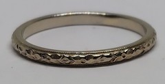 18k White Gold Art Deco wedding Band Ring forget me not flower eternity antique