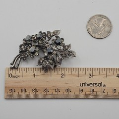 Floral Statement Brooch Dark Silver Gray Tone Rhinestone Pendant Bow 2.5″ Pin