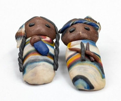 VTG Polymer Clay Native American Indigenous Boy & Girl Pierced Earrings Handmade