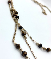 Vintage Goldtone Triple Chain Tiger’s Eye Beaded 24″ Necklace