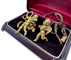 MMA SIGNED METROPOLITAN MUSEUM OF ART NYC SET NECKLACE BROOCH GOLD FILLED CUPID