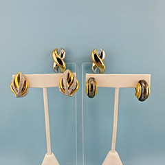 Vintage Clip On Earrings Lot Gold Silver Two Tone Huggie X Shape Leaf Climber