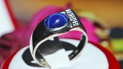 10k w/gold sz 10 ring 2.19c blue star lab created sapphire natural diamond 5.85g
