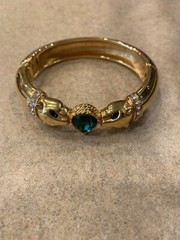 Jackie Collins Goldtone Panther Hinged Bangle Bracelet w/ Bezel Set Rhinestones