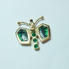 Colombian Trapiche Emerald Butterfly Pendant 18K Y Gold Jewelry Muzo Mines