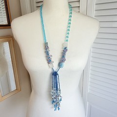 Vintage Necklace Lot Blue Glass Beads and other Materials 7 Necklaces