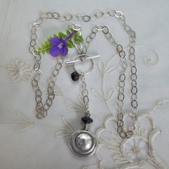 Vintage Art Deco Style Sterling Glass Top Perfume Bottle Necklace T-Bar Toggle