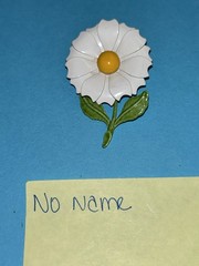 Vintage Daisy Flower Brooch White Yellow And Green Enamel Leaves Pedals 2 inches