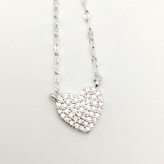 Silver Tone Pave CZ Heart Specialty Chain Necklace Adjustable 18-21” #15