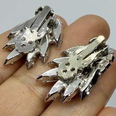 Vtg Clear Navette Rhinestone Silvertone Statement Earrings Clip-on Earrings