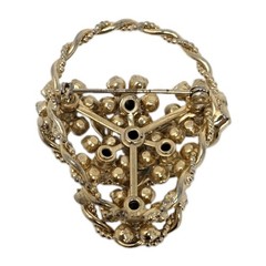 Pink Blue Rhinestone Flower Basket Brooch Pin Gold Tone Vintage 2 Inch Unsigned