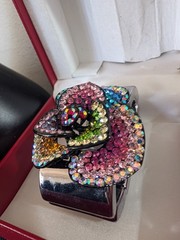 Rhinestone Flower On Metallic Plastic Beaded Bracelet One Size Fits All Vintage