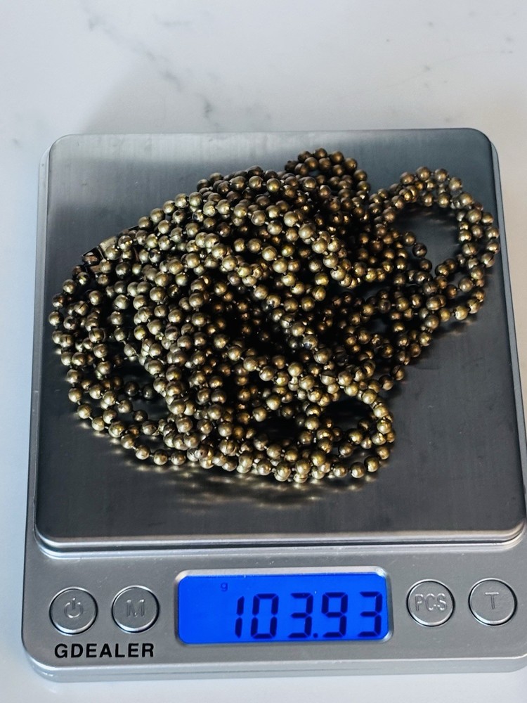Antique Brass Triple Strand Bead Necklace. Long. Gorgeous Patina! Estate Find.