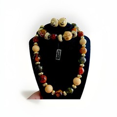 Elegant Beaded Necklace, Bracelet and Earrings Gold Tone Cream Amber Colors