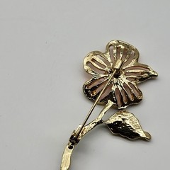 Lovely rhinestone enamel brooch pin single stem flower estate boho whimsical