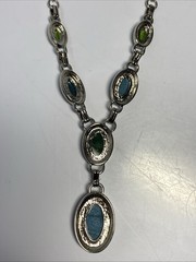 Vintage Silvertone Faux Jade Lariat Necklace + Bracelet + Earrings Set