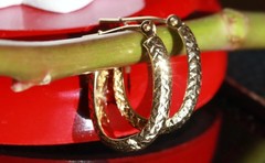 14k yellow gold earrings 0.68″ diamond cut hoop vintage handmade 1.15gr N2906