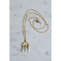 OOAK Handmade Upcycled Vintage Earring Lavalier Necklace, Teardrop Pearl 20″