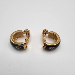 Black Enamel Rhinestone Crystal Earrings Gold Tone Vintage Clip On Jewelry