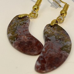 Crazy Lace Agate Boomerang Earrings Gold French Wire lightweight Gemstone Boho
