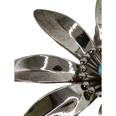 Vintage Enamel Flower Brooch Pin Aurora Borealis Ctr Silver Tone Lg 2 1/2 in D