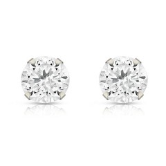 14k White gold round bright clear CZ martini prong set stud earrings1.5-10mm