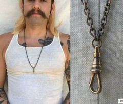 Vtg Lanyard Necklace Bronze Tone Chain 29″ Charm Holder Men Unisex