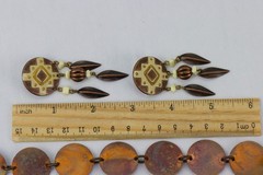 Copper Disc Necklace & Feather/Shield Enameled Copper Earrings LOT