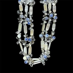 Vintage Unsigned Lucas Lameth 925 Sterling Silver 3 Strand Beaded Necklace Blue