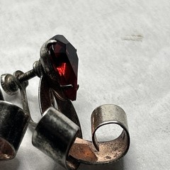 Vintage Sterling Silver pear shaped red stone Screw Back Earrings, 925