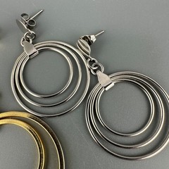 Vintage Drop Hoop Earrings Lot Multi Layered Circle Gold Silver Tone Pierced