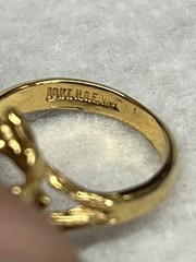 Vintage 18KT. H.G.E. Faux Jade Uranium Glow Stones Gold Plated Ring 7.75