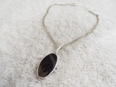 KC Silvertone Black Pendant Necklace (C43)