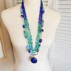 Vintage Necklace Lot Blue Glass Beads and other Materials 7 Necklaces