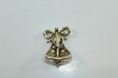 Vintage Articulating Brooch Bell Design Silver-tone Alloy With Green Stones