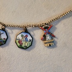 Antique Vintage Dutch Necklace Enamel Copper Charms Souvenir HollandNetherlands