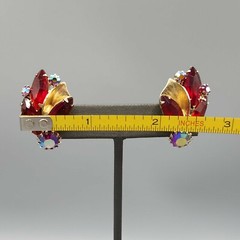 Juliana for Weiss Red Navette Rhinestone Metal Leaf Brooch & Earrings BOOK PIECE