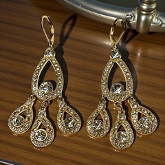 Monet Chandelier Earrings Gold Tone With Rhinestones