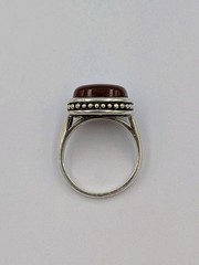 Signed Vtg Sterling Silver Square Carnelian Ball/Bead Design Split Shank Ring