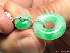 2 Donut Circle Apple Floral Green Jadeite Jade 18K White Gold Diamond Pendant