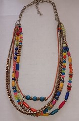 Vintage 5 Strand Beaded Necklace 23 Inch Long Total, 20 Inch With Hanging Chain