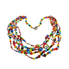 Vintage Glass Bead Multi- Color 6 Strands Necklace 1×26 in