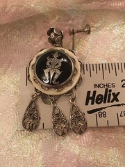 VTG Antique Damascene Parure: Screw Back Earrings & Pendant Filigree Metal Alloy