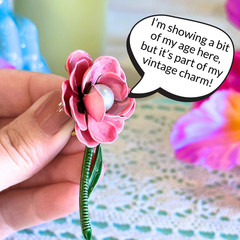 Vintage Pink Enamel Rose Brooch Faux Pearl Floral Pin Mid Century Cottagecore