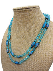 Antique Murano Venetian Glass Aqua Blue Wedding Cake Crystal Bead 39″ Necklace