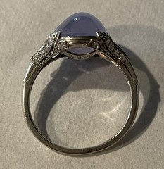 Late Edwardian Early Art Deco Purple Star Sapphire Ring 5.5 Platinum 26 Diamond